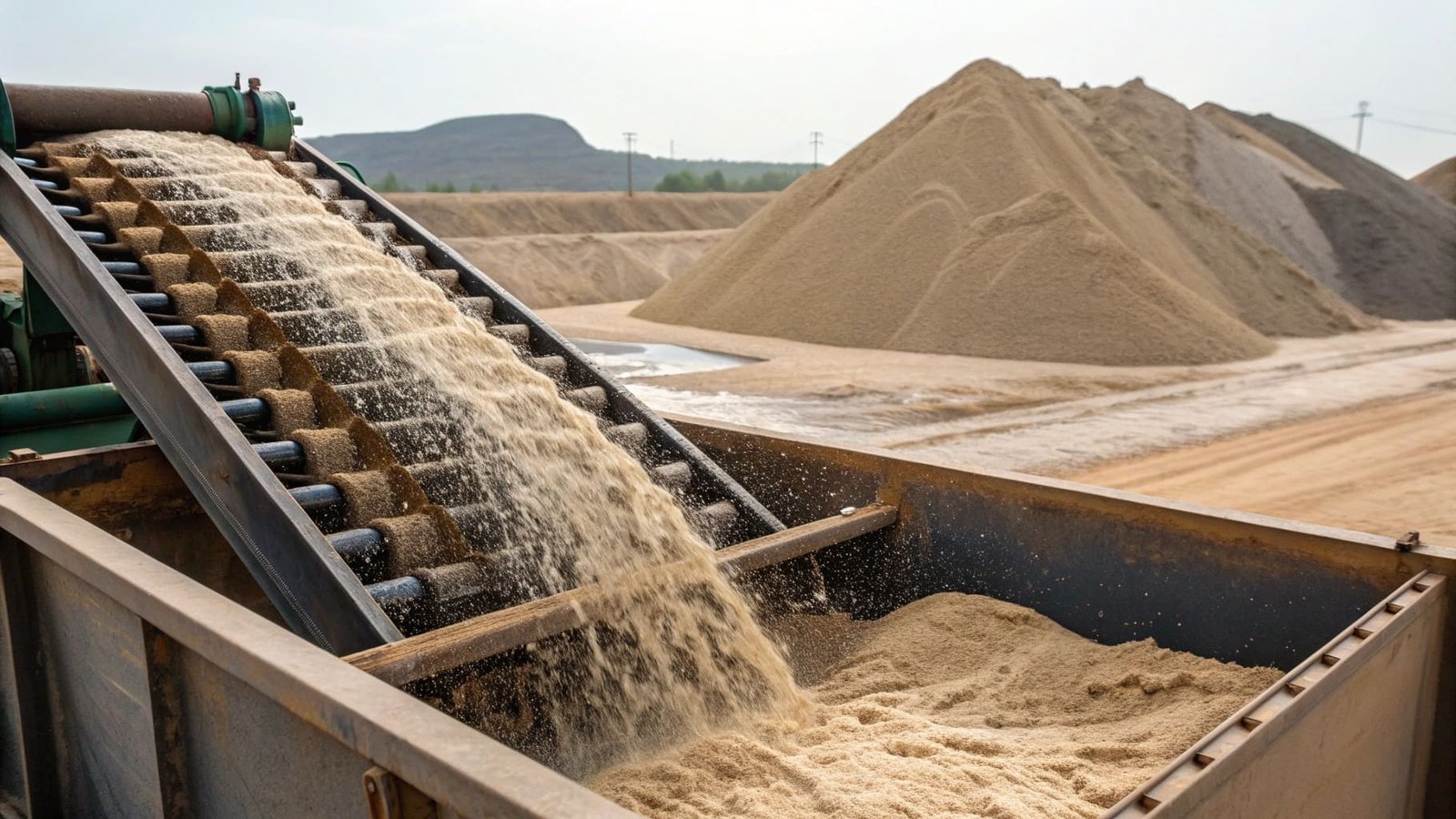 Diagram showing the purpose of a dewatering screen in a processing line